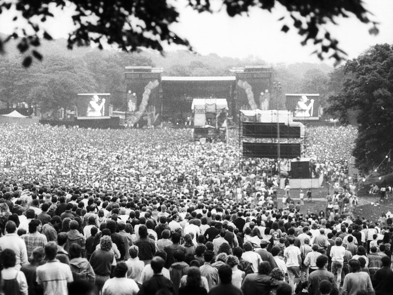 A huge crowd turns out to watch Genesis play at Leeds' Roundhay Park in July 1987