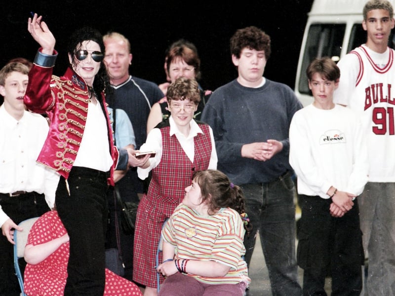 Michael Jackson with fans at Sheffield's Don Valley Stadium on July 10, 1997