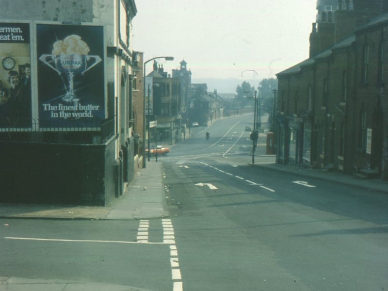 Looking north east circa 1962 along Branch Road towards Armley Road, with Beech Drive to left and the edge of the Western Cinema just visible. Further along Armley Road is the tower of Armley Primary School, formerly Armley Board School, now an office block known as Tower Court.