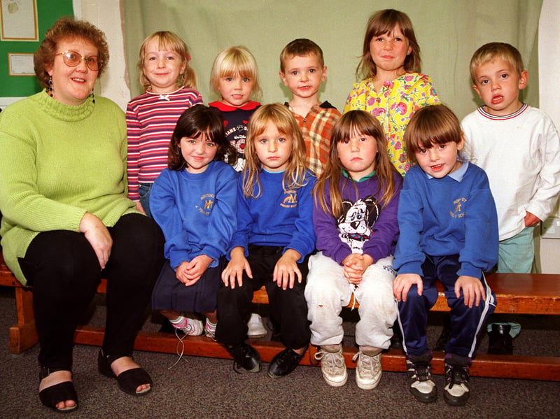 Mrs Kynman and her first-year class at Monteney Primary School, Sheffield, in 1997