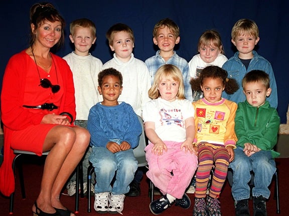 Mrs Palfreyman and her first-year class at Meersbrook Bank Primary School, Sheffield, in 1997