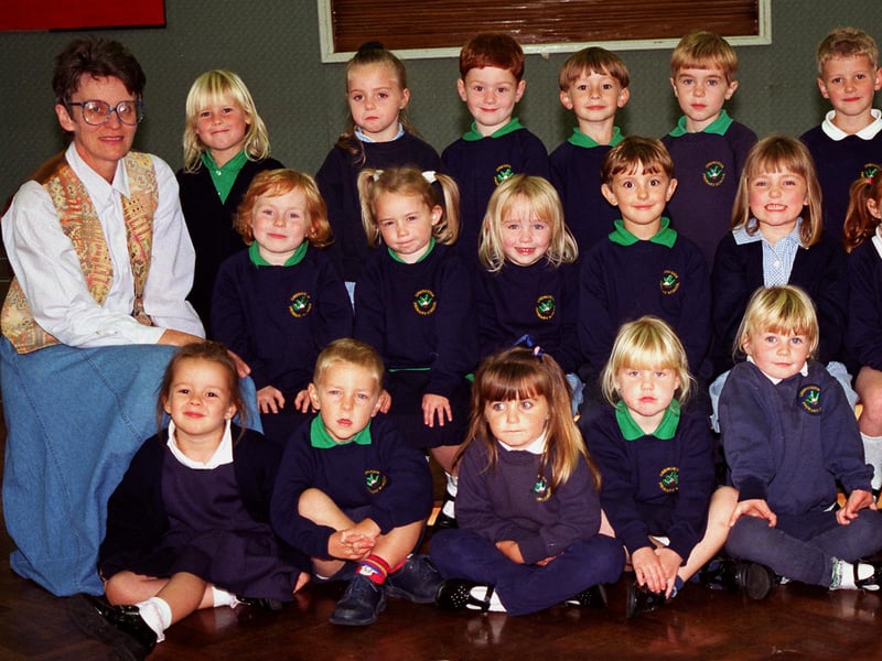 Mrs Tidmarsh and her first-year class at Grenoside Primary School, Sheffield, in 1997