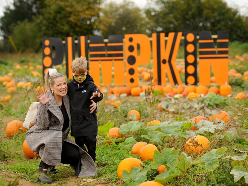Rogate Pumpkin Patch in Rogate near Petersfield, has celebrated its opening weekend.

Pictured is: Veronika Buxton with her son Dylan (7) from Whiteley.

Picture: Sarah Standing (181025-5728)