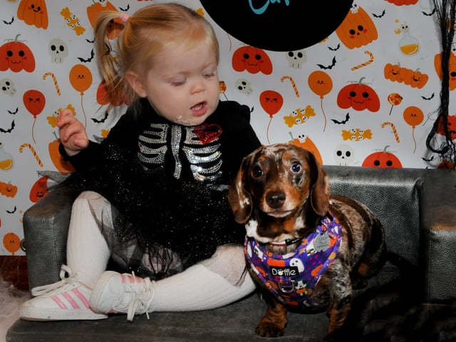 Matilda Makowski, 18 months, of Skipton with Crumpet.