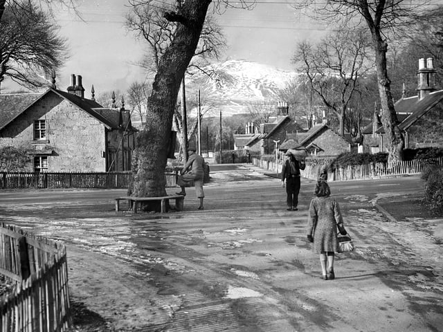 Lamington in Lanarkshire with a snow covered Tinto Hill in the background in February 1956. 