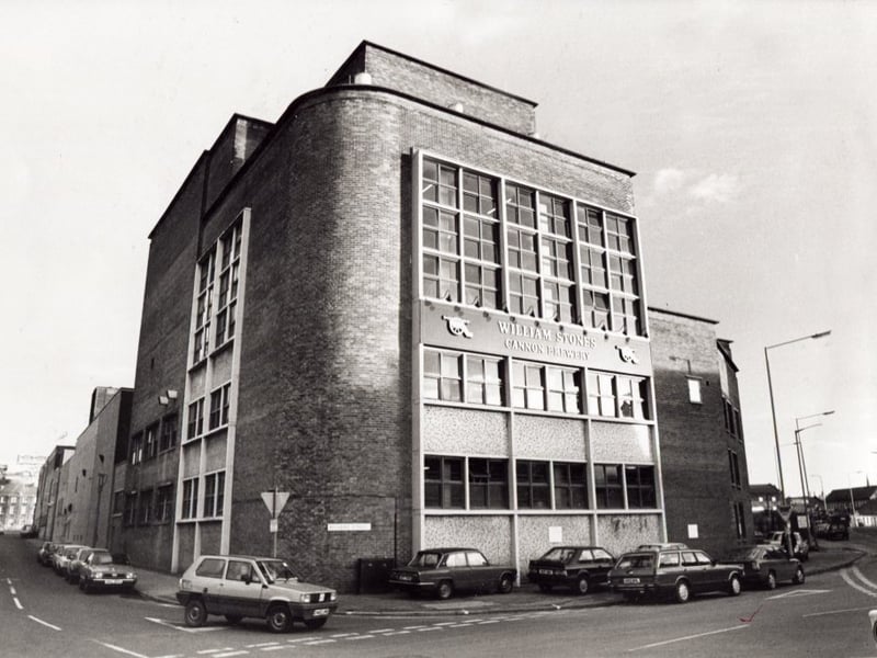 The William Stones Cannon Brewery, on Rutland Road, Neepsend, Sheffield, in January 1990. The brewery was founded in 1868 by William Stones, was bought by Bass in 1968, and closed in 1999. The firm was famous for Stones Bitter, which was one of the UK's most popular beers in the 1980s, and is still made today. The old Cannon Brewery site is set for redevelopment.
