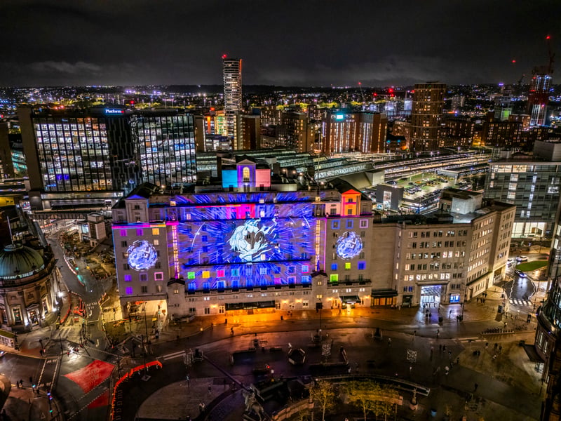 One Second Lovestory by Dirk Rauscher is projected on to the Queens Hotel.