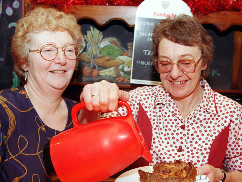 Harvey Arms licensee Janet Kettlewood and Judith Tarling, who is in charge of the cavery at the Finningley pub, in 1999