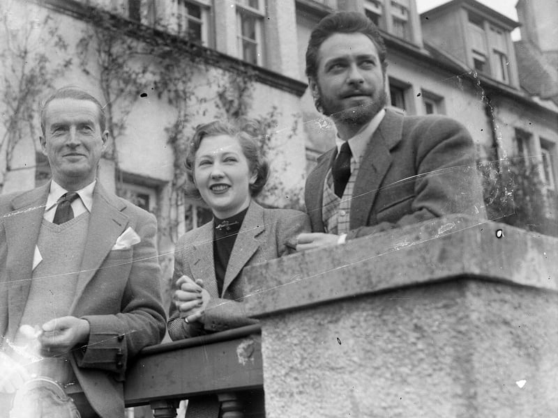 The Duke of Argyll with the actor Richard Todd and his wife, Catherine Grant-Bogle, at Aberfoyle whilst Todd was filming 'Rob Roy' in 1953.