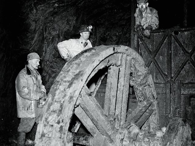 Workers at the lead mines at Wanlockhead in October 1953.