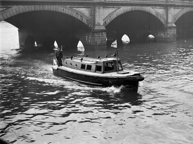 Semper Vigilo, the Glasgow Police Patrol launch, on the River Clyde in 1953.