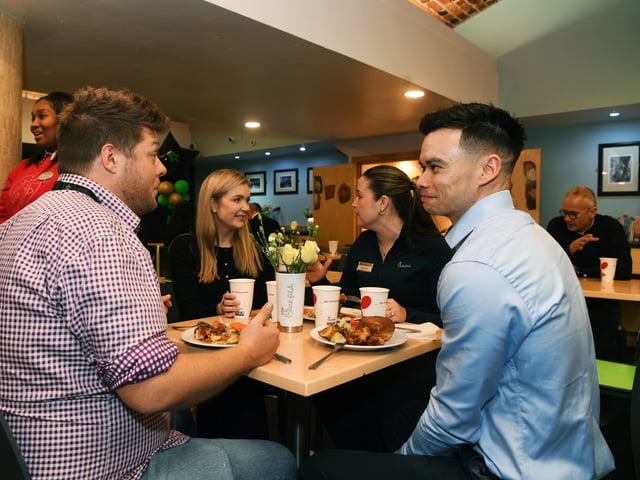 Mike Hoy owner-operator of the new Leeds restaurant has lunch at the crypt.