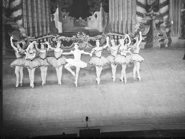 The American Ballet Theatre perform 'Themes and Variations', choreographed by George Balanchine, at the Empire Theatre in as part of the 1950 Edinburgh Festival. 