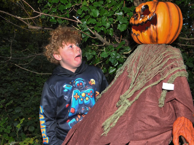 Kylan Roberts, 11, from Holmfirth meets a scary pumpkin.