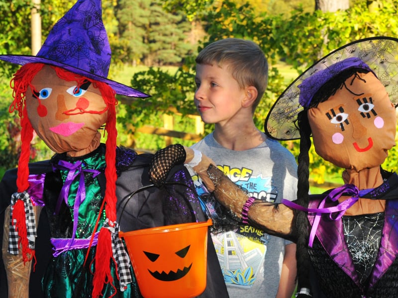 Lucas Smith, 10, from Horsforth meets up with scarecrows.
