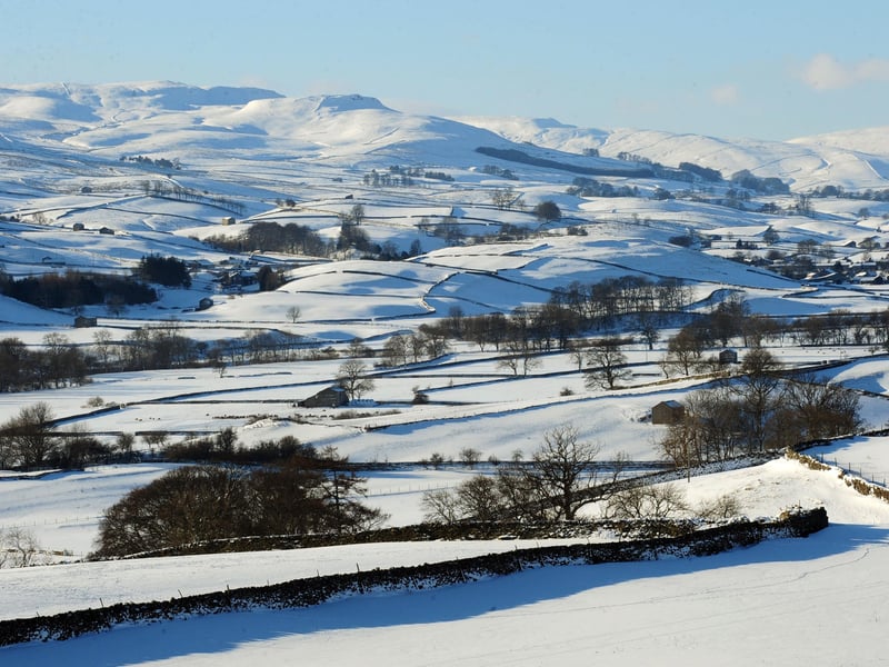 Yorkshire Dales had 470,000 visitors and a 46 per cent increase. Pictured is a general view of Wensleydale in the Yorkshire Dales under a thick blanket of snow.