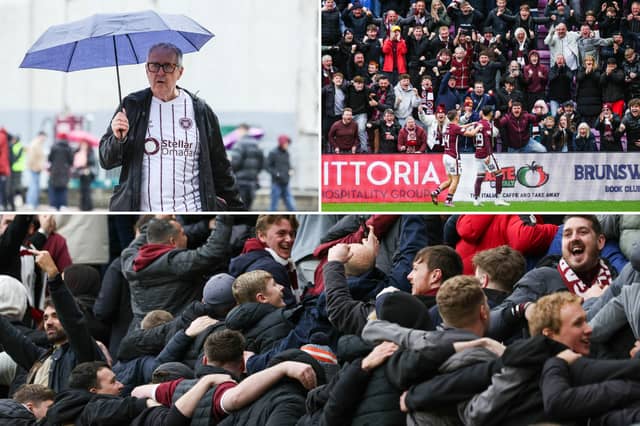 Here are 15 of the best photos of Hearts fans during the huge 3-1 win over Celtic in the Scottish Premiership on Sunday. Cr: SNS Group.