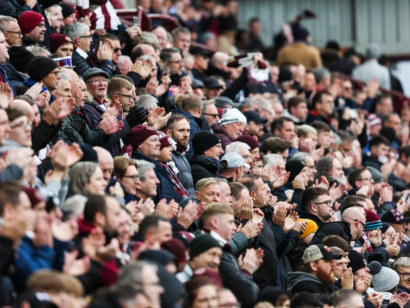 Hearts fans watch as their team go eight points clear at the top of the league following the 3-1 win over Celtic.