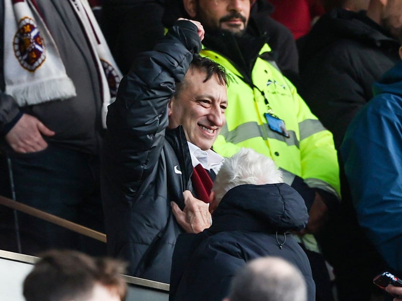 Hearts investor Tony Bloom celebrates the win against Celtic at Tynecastle.