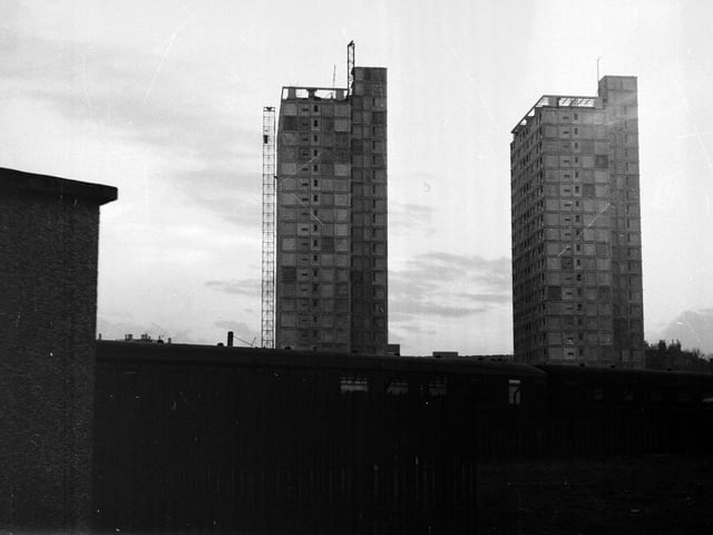 The 21-storey Leith Fort fort flats nearing completion in April 1963.