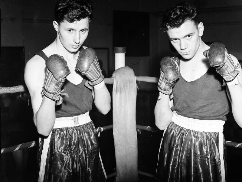 John Smillie and Tommy Thompson at Leith Victoria Boxing Club in June 1956.