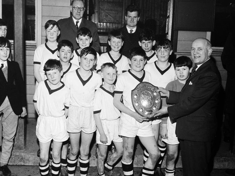 St David's Primary School football team presented with the Leith School's Cup in 1964.