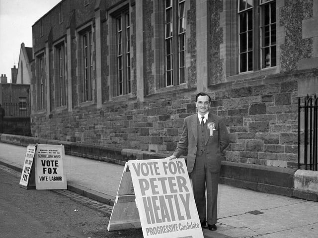 Progressive candidate Peter Heatly who was running for the South Leith constituency in the 1959 UK General Election.