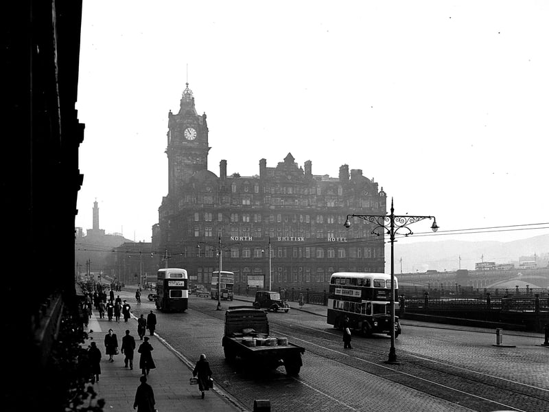 A view of the North British Hotel (now the Balmoral Hotel) taken from Princes Street in May 1955.