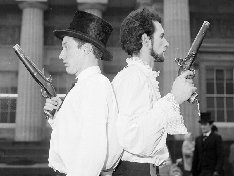 Edinburgh Students Charities Appeal have a duel to raise money in 1965 on Princes Street.