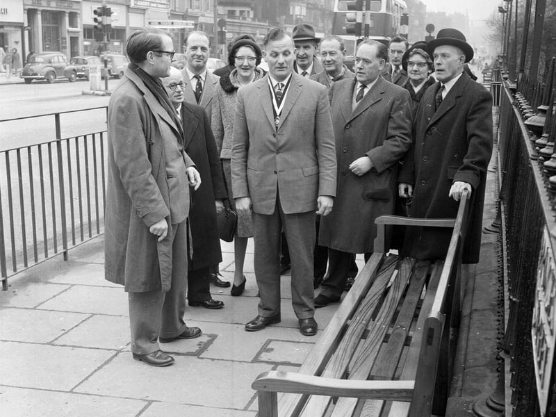 A new bench presented to City Chambers by Edinburgh newsagents in Princes Street in February 1964.