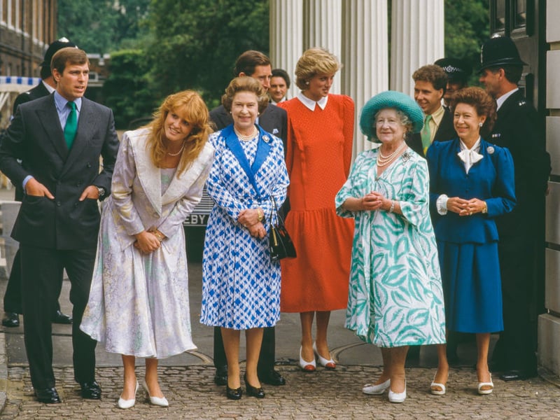 Sarah Ferguson celebrating the Queen Mother's 86th birthday with the royal family in 1986