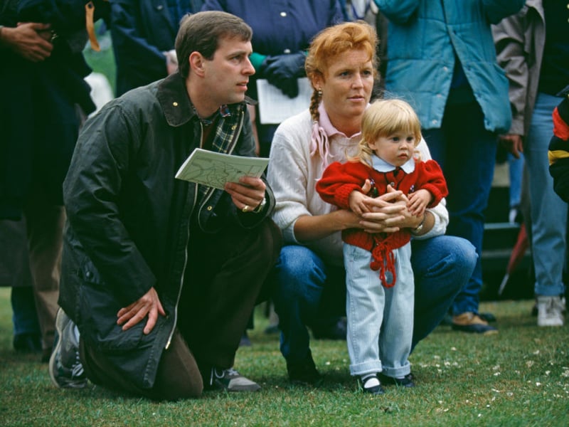 Prince Andrew, Duke of York and Sarah Ferguson, Duchess of York with their daughter Princess Beatrice of York at the Royal Windsor Horse Show, 12th May 1990