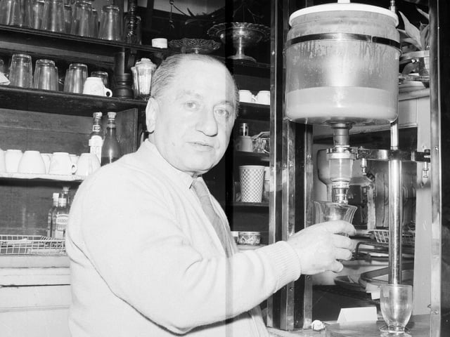 Portobello cafe proprietor Umberto De Marco pictured in his premises in April 1963.