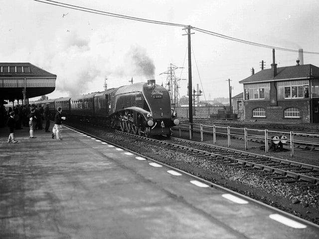 The new Talisman express train passing through Portobello Station on its first run from Edinburgh to London in September 1956. Described as a 'businessman's express' it covered the journey in 6 hours 40 minutes.