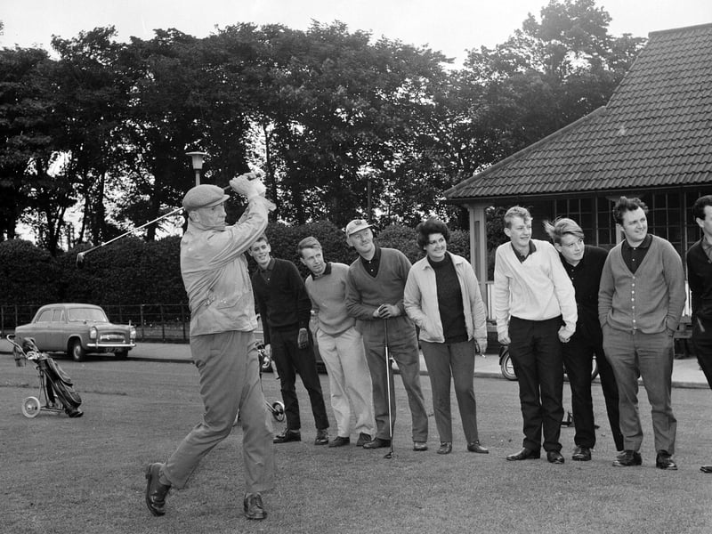 JB Russell drives off in the Harry Lauder Golf Competition at Portobello Golf Course in July 1965.