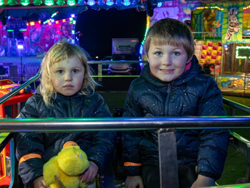 Sennen, 2 and Reykjavik, 4, at HMS Sultan Bonfire Night 2025.