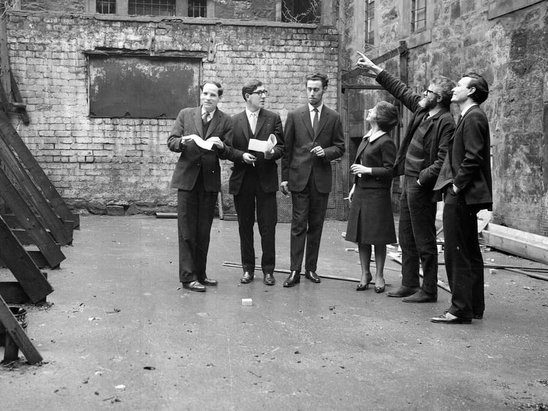 Members of the Traverse Theatre Club check out the renovation work in James Close on the Royal Mile. It had almost been completed in December 1962.
