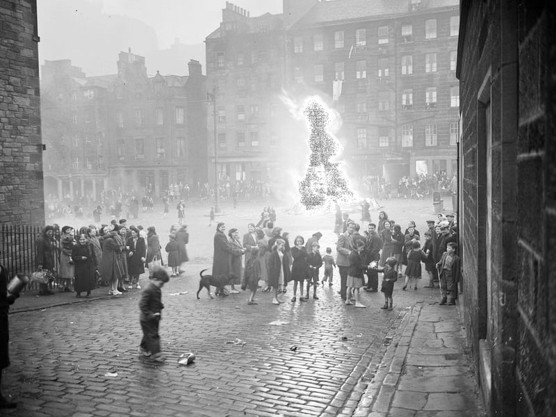 A bonfire on Victoria Day in the Grassmarket in 1952.