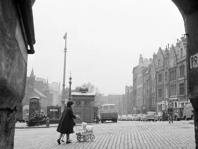 The police box and Gents' toilets in the Grassmarket in 1965.