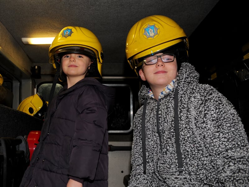 Aoife Sturdy, six and brother Daniel 10, of Alwoodley having fun in the fire engines, which were at the site for the festivities.