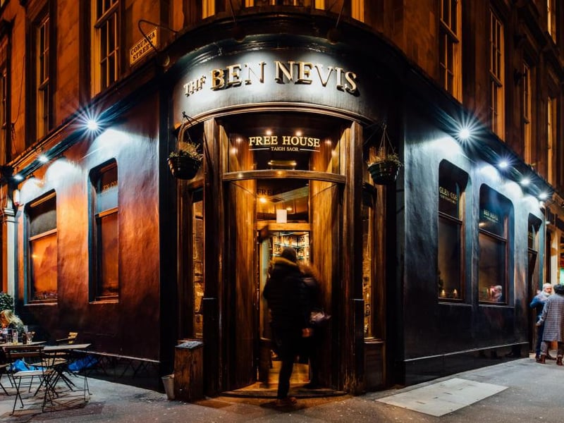 The Ben Nevis is a much-loved traditional pub on Argyle Street in Finnieston. It is home to one of the city's finest whisky selections and is the perfect cosy spot to hunker down with a dram or two. 1147 Argyle St, Finnieston, Glasgow G3 8TB. 