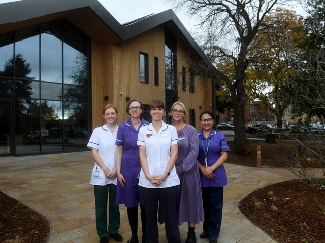 Staff pictured at the Rob Burrow Centre for Motor Neurone Disease, which opened at Seacroft Hospital, Leeds. Liz Gilderoy Occupational Therapist, Jenna Jordan Nurse, Ally Whelan Physiotherapist, Dr Rachel Dodds Clinical Psychologist and Emelda Veraque Senior Research Nurse 
 

