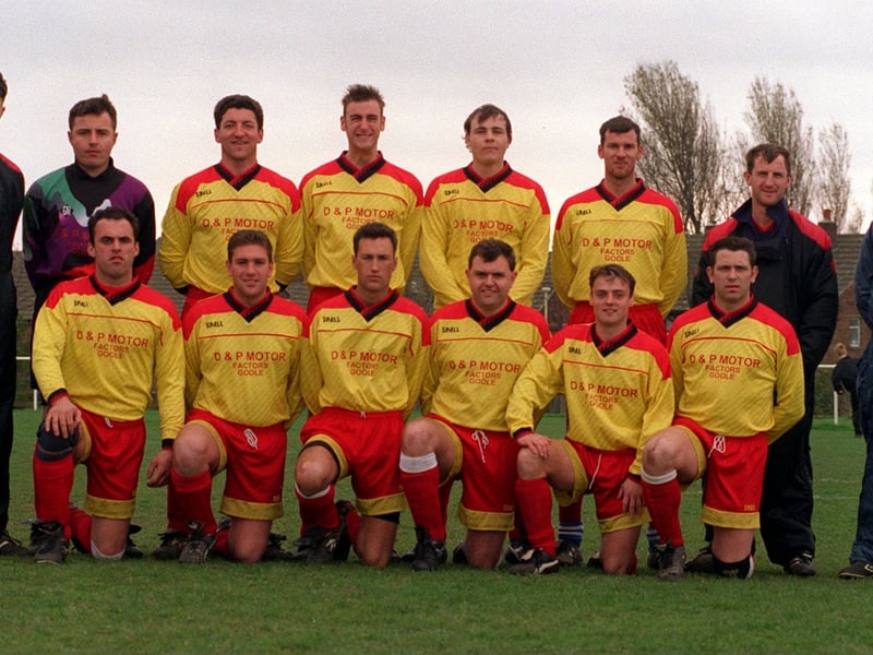Aberford pictured in April 1997. Back row, from left, are Mark Alpin, Mark Howlett, Graham Jackson, Ian Hutchinson, David Askew, Nigel Emery, Gary Rucklidge and Kevin Hayton (manager). Front row, from left, are John Lofthouse, Ian fletcher, David Swain, Chris Keenan, David Jordan and Gary Dean.