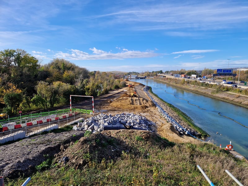 The rain has delayed works creating some of the new embankment area
