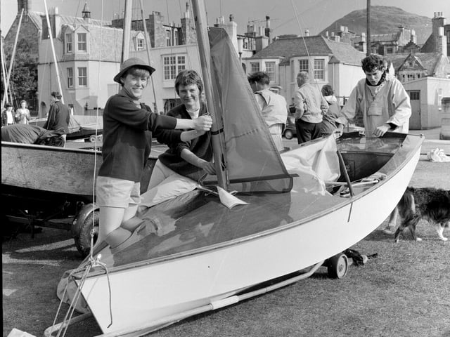 Preparing for the British Dinghy Racing Championships at North Berwick in August 1965.