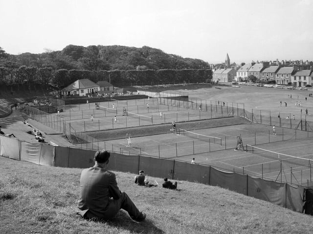 Watching the North Berwick tennis tournament in August 1964.