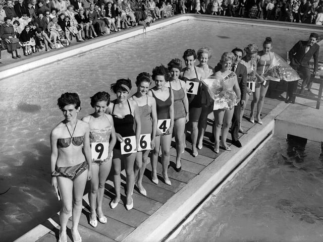 Competitors line up at the Aqua-show and Beauty Show contest at North Berwick in August 1962.