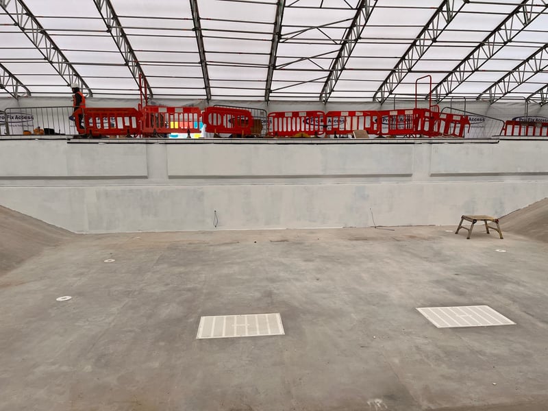 Here you can see the base coat from the deep section of the pool. It's looking a little patchy, but the team will use a special tool to measure the thickness of the base coat, ensuring it meets the correct manufacturing standards.
Picture: Portsmouth City Council