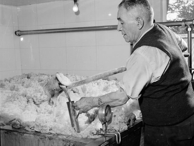A worker at Belhaven Brewery, in Dunbar, in July 1965.