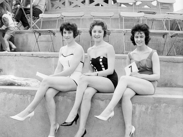 Margaret Bisset, Rosalie Feeney and Mrs Mairi Lees at the Dunbar Bathing Beauty Contest in July 1963.